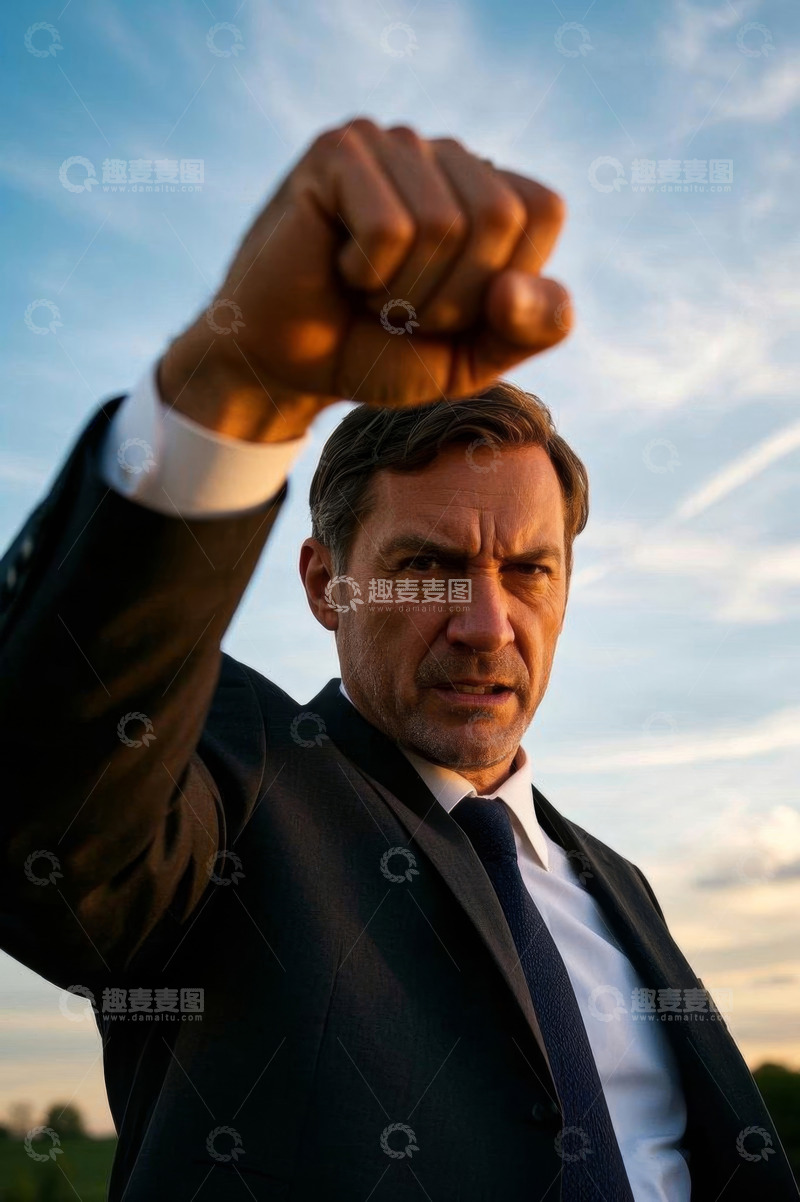 高清大图下载【趣麦麦图】西装男子户外握拳展示决心