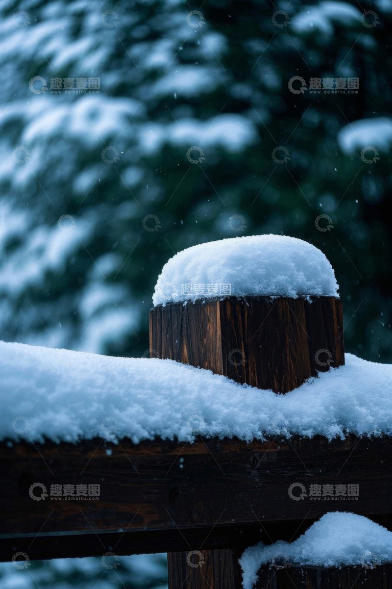 高清大图下载【趣麦麦图】积雪覆盖的木质围栏