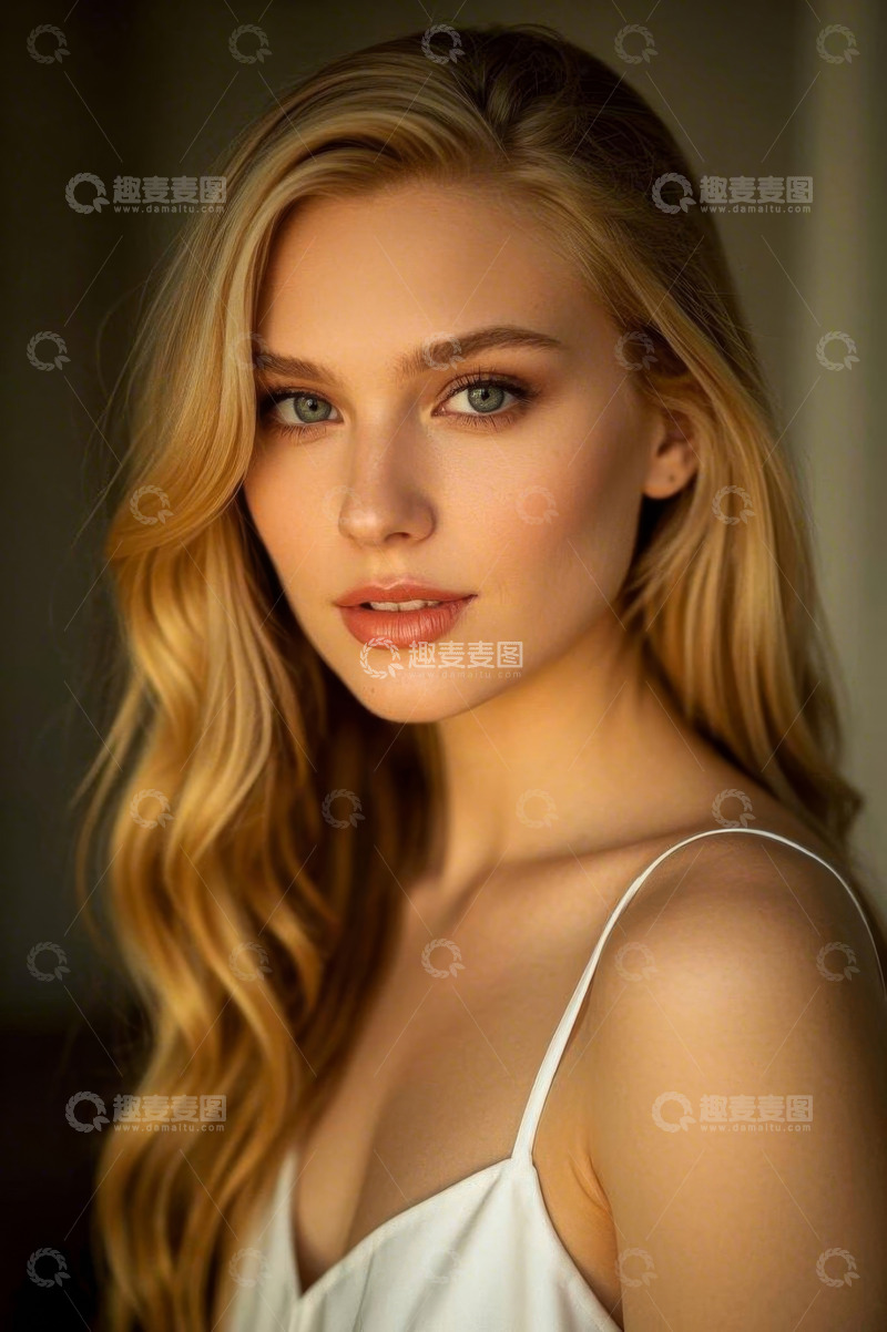 高清大图下载【趣麦麦图】金发女子近景肖像