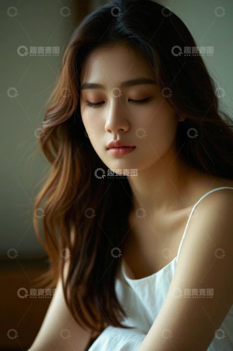 高清大图下载【趣麦麦图】闭眼休憩的年轻女性