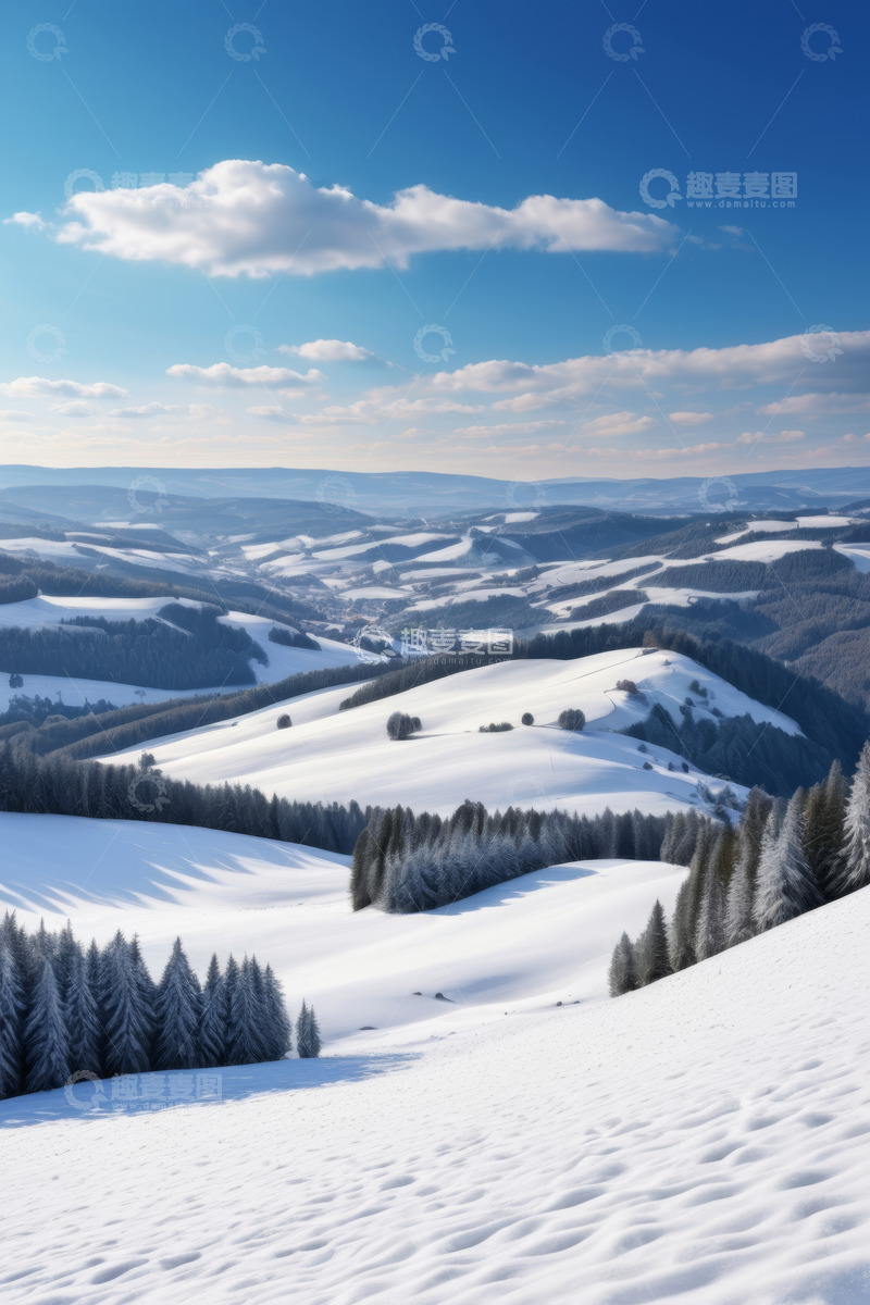 高清大图下载【趣麦麦图】冬日雪山森林全景