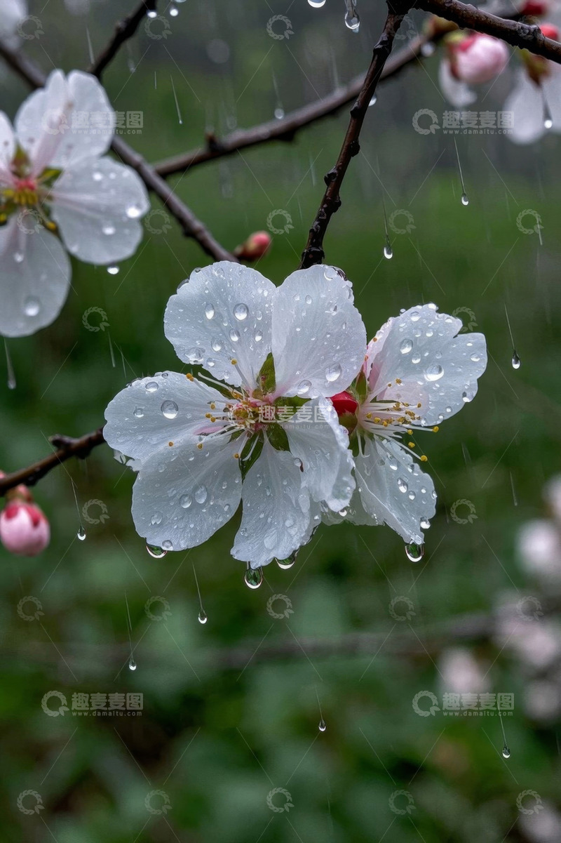 高清大图下载【趣麦麦图】雨中绽放的带水珠花朵