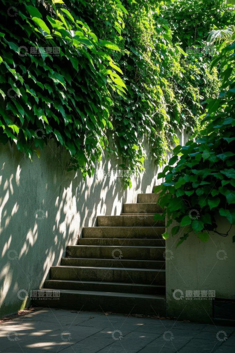 高清大图下载【趣麦麦图】爬满绿植的户外台阶