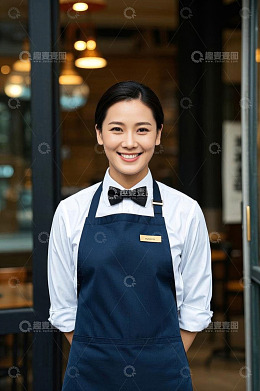 咖啡馆女服务员微笑待客形象
