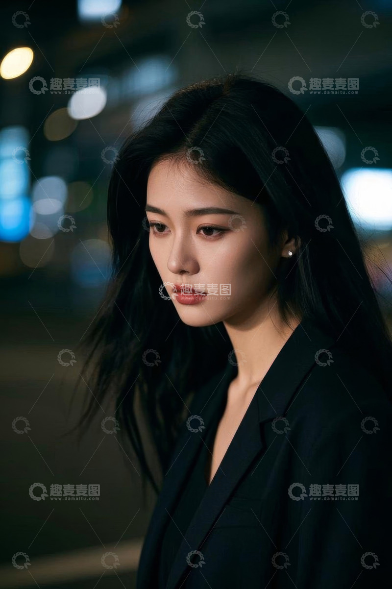 高清大图下载【趣麦麦图】夜晚街头的女性肖像