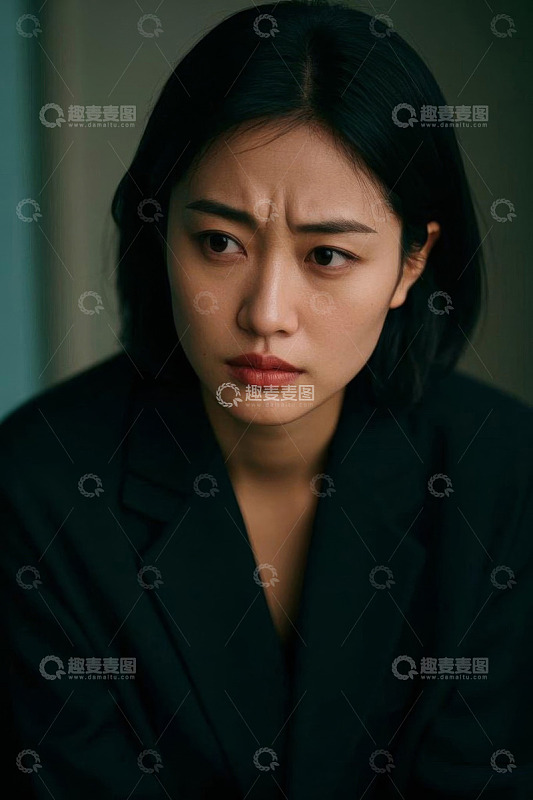 神情忧虑的年轻女性特写