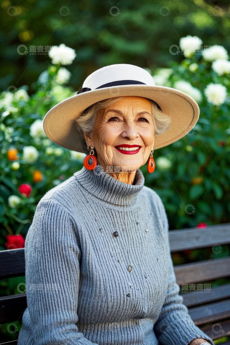高清大图下载【趣麦麦图】优雅老妇公园休闲写真
