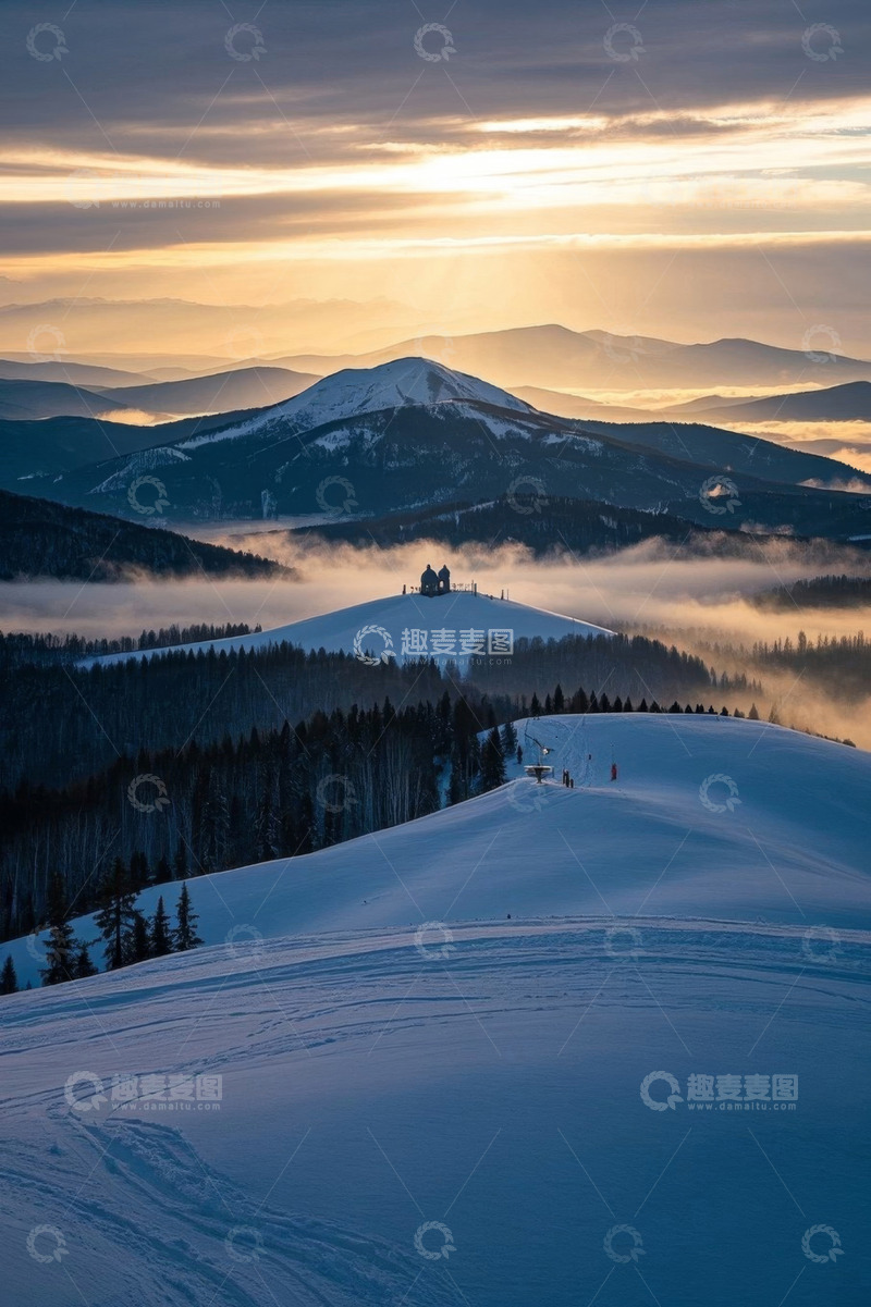 高清大图下载【趣麦麦图】雪山森林日出自然风光
