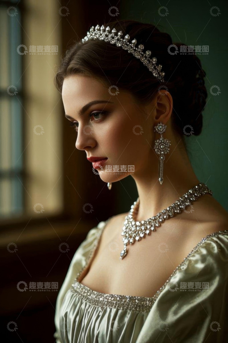 高清大图下载【趣麦麦图】佩戴珠宝首饰的女子侧颜