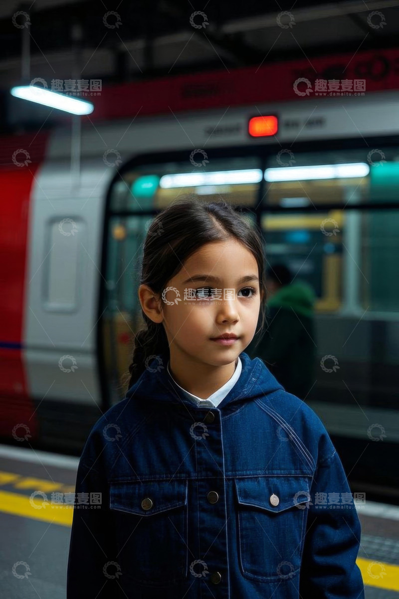 高清大图下载【趣麦麦图】地铁站台上的小女孩