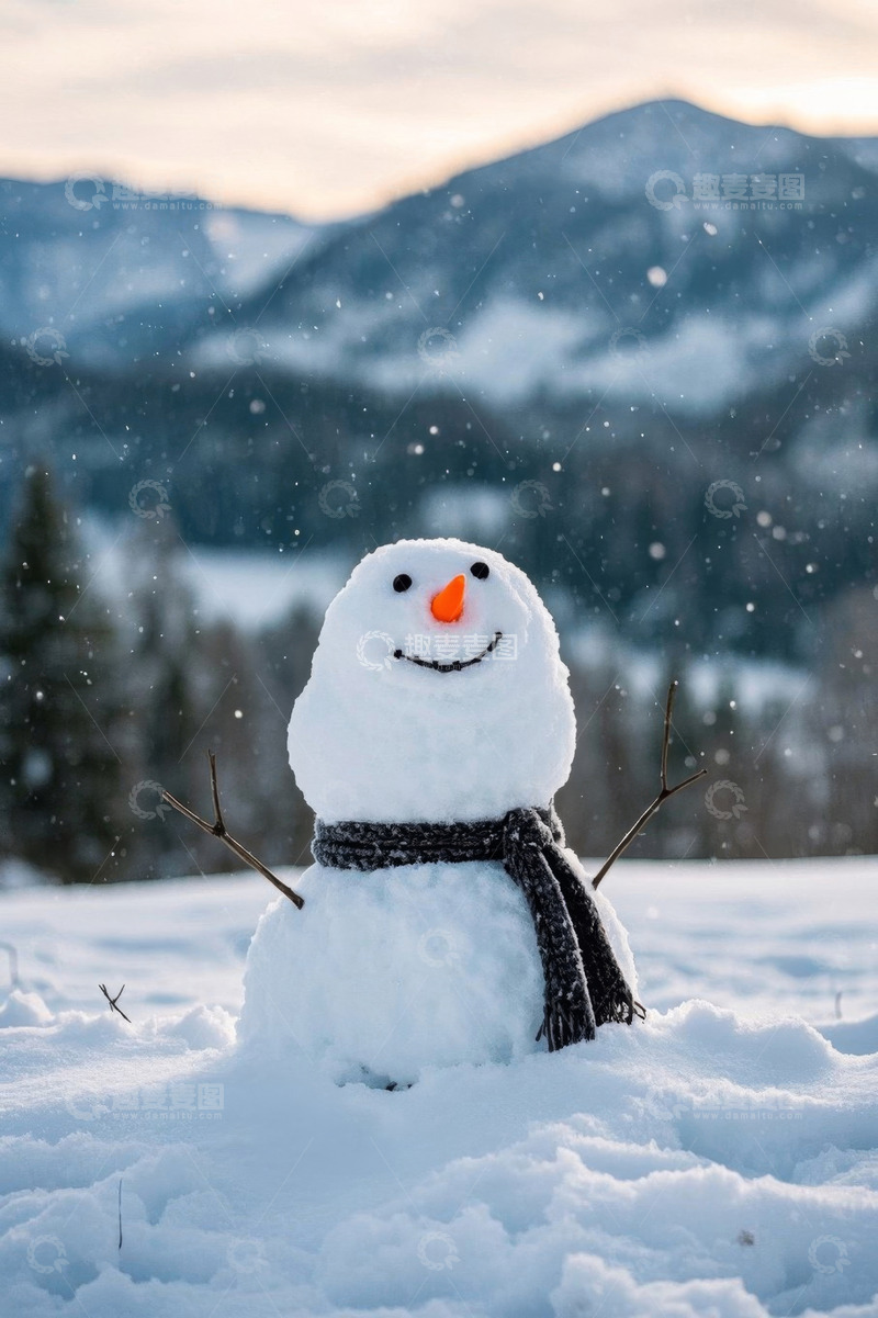 高清大图下载【趣麦麦图】雪地上戴着围巾的雪人