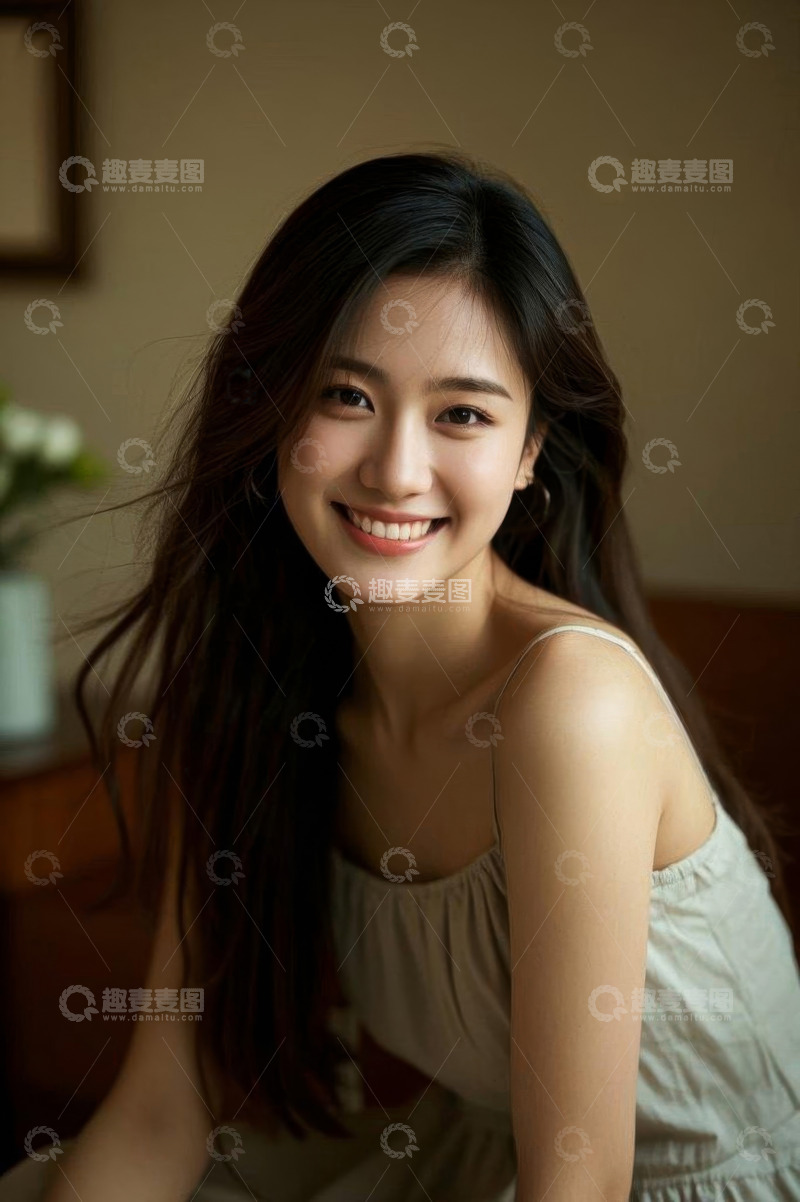 高清大图下载【趣麦麦图】微笑的亚洲女性室内肖像