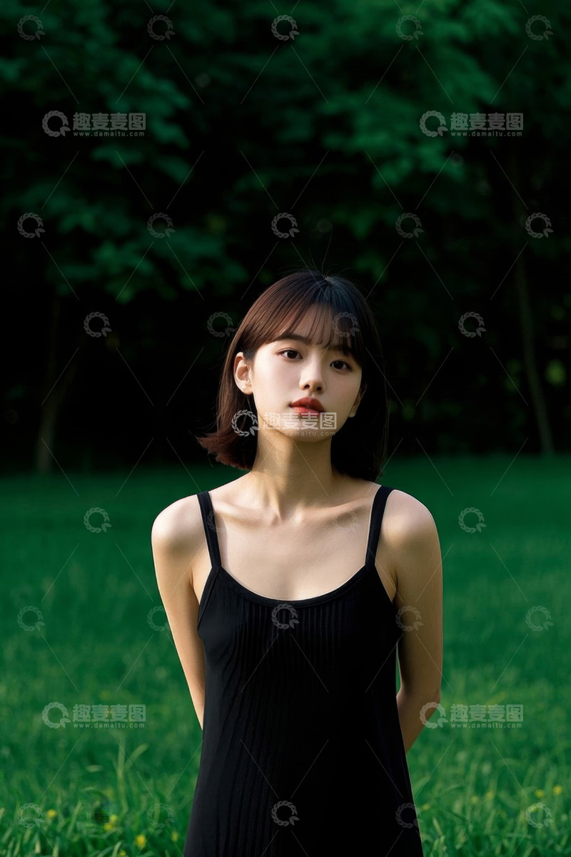 高清大图下载【趣麦麦图】户外女子黑色吊带背影肖像