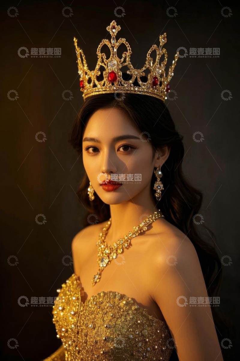 高清大图下载【趣麦麦图】佩戴皇冠珠宝的女性肖像