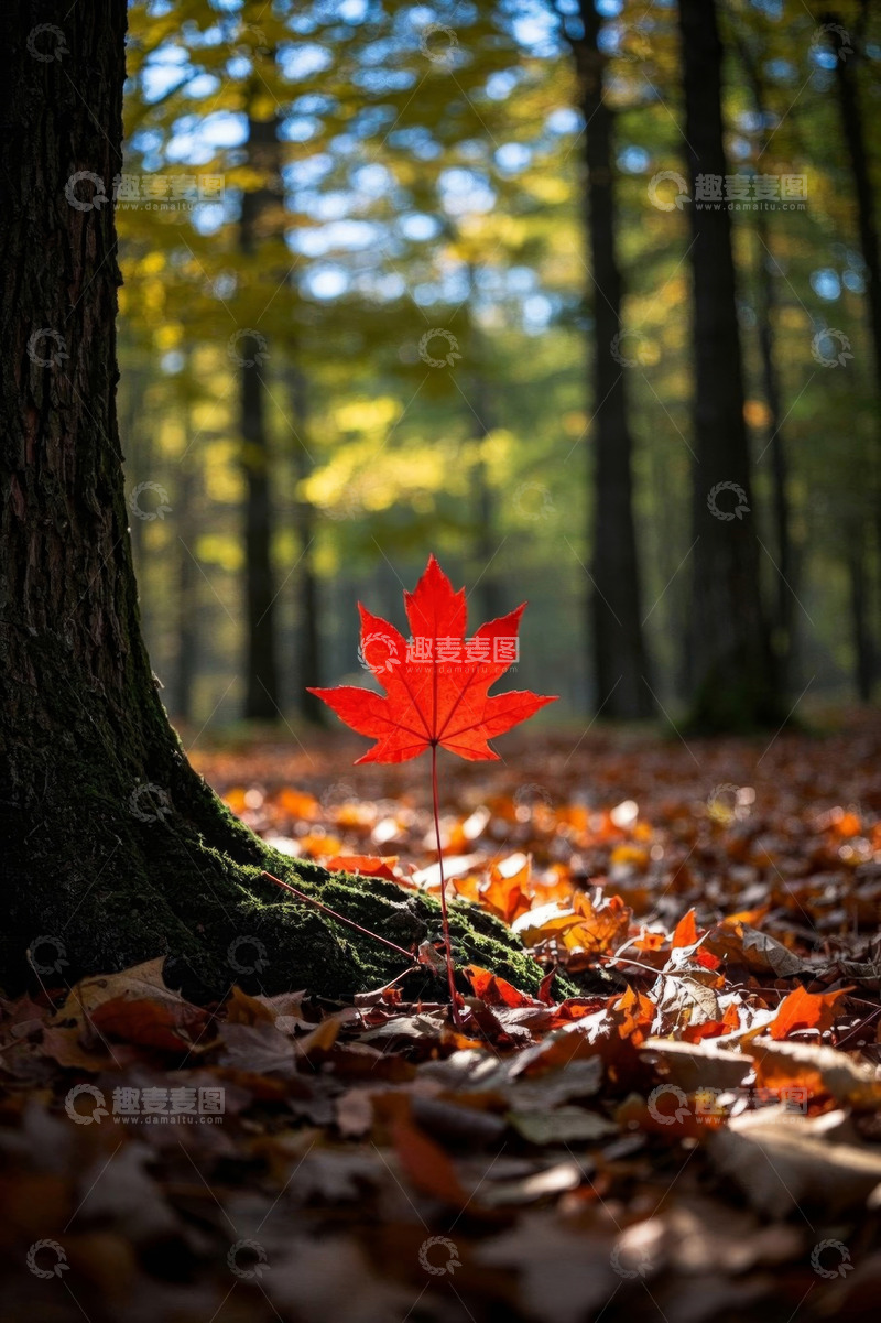高清大图下载【趣麦麦图】森林中红叶落叶自然景象