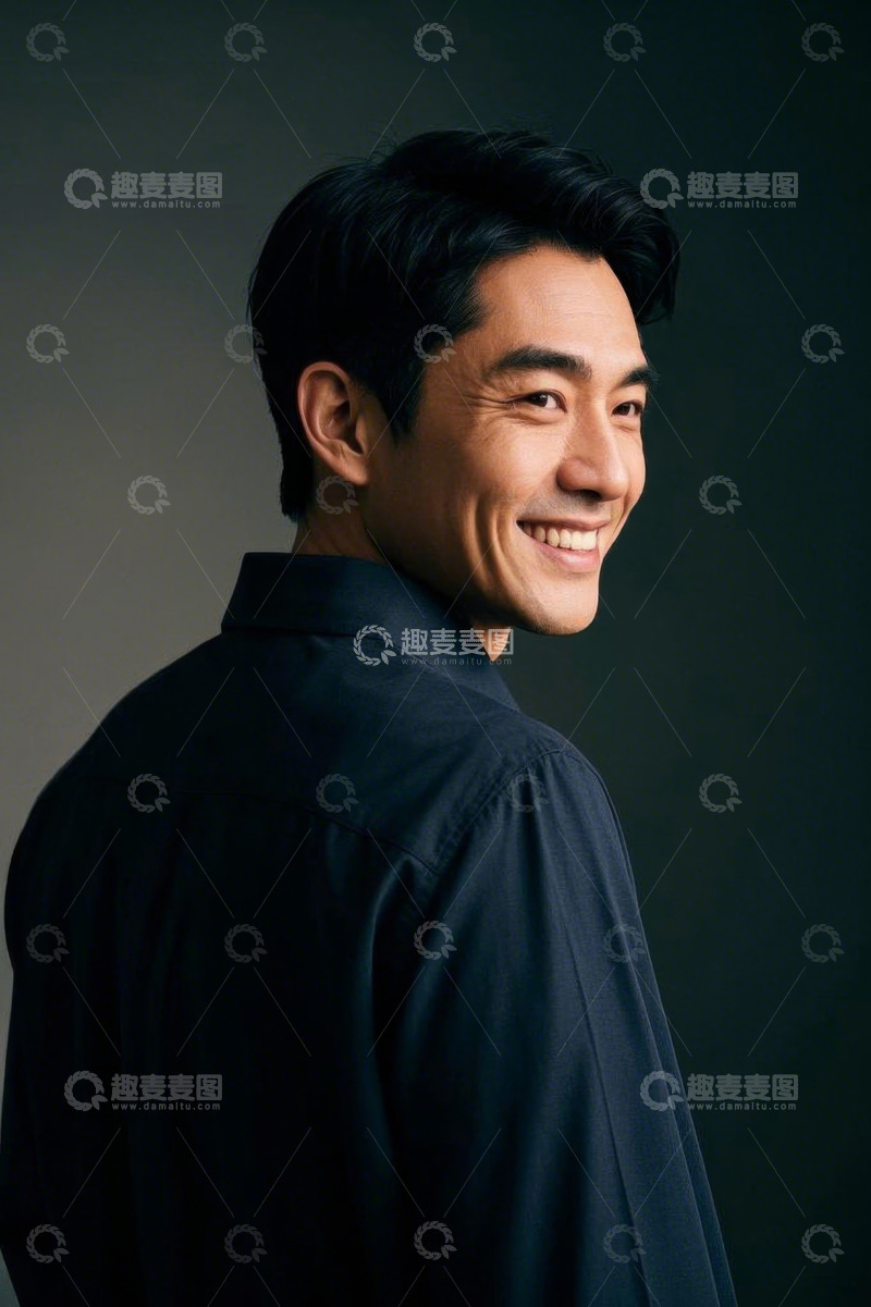 高清大图下载【趣麦麦图】微笑男士背影与侧颜肖像