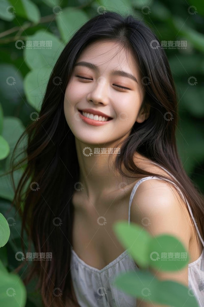 高清大图下载【趣麦麦图】户外微笑长发女子特写