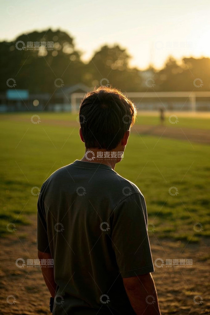 高清大图下载【趣麦麦图】男子在户外足球场背影