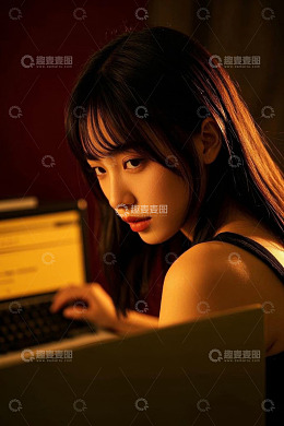 女性专注使用笔记本电脑