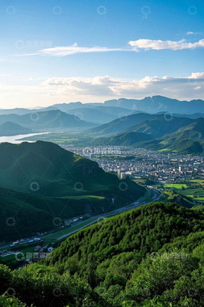 高清大图下载【趣麦麦图】山景与城市远景俯瞰