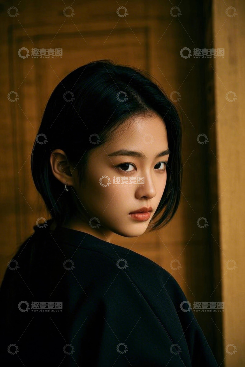 高清大图下载【趣麦麦图】年轻女子转头回眸肖像