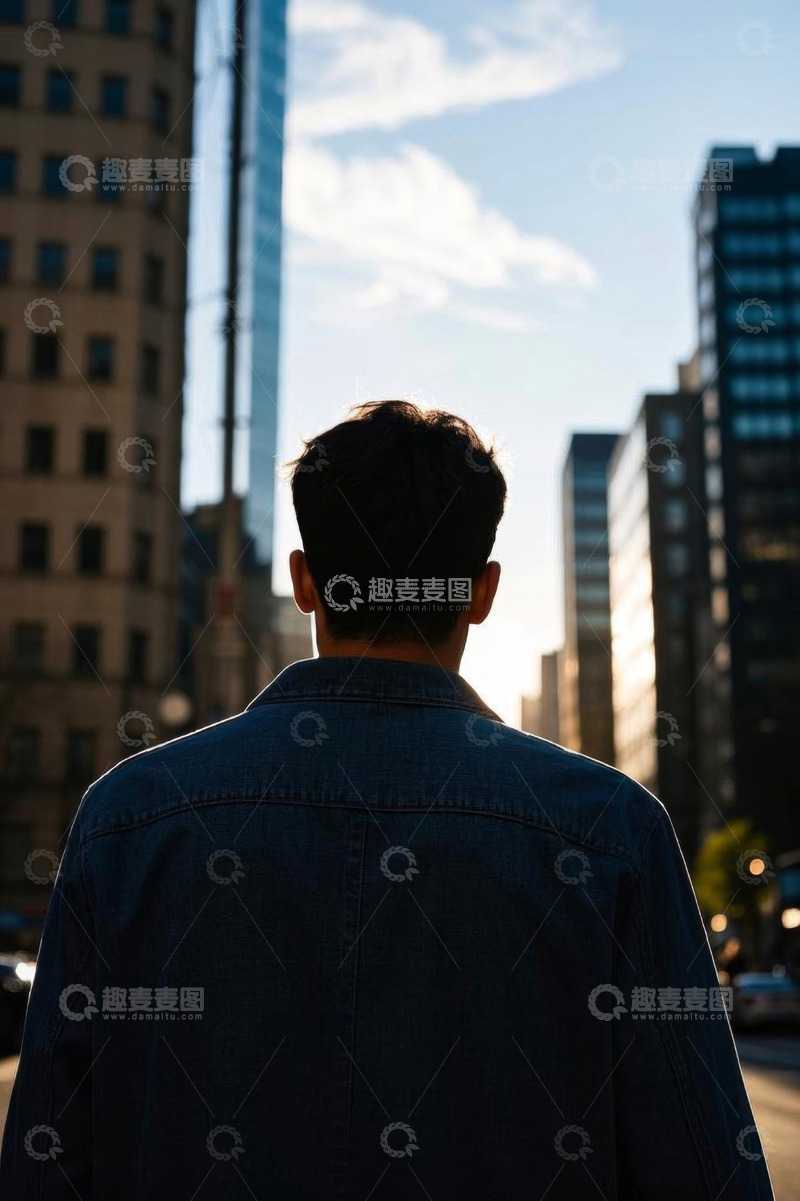 高清大图下载【趣麦麦图】城市中男子背对镜头站在街道