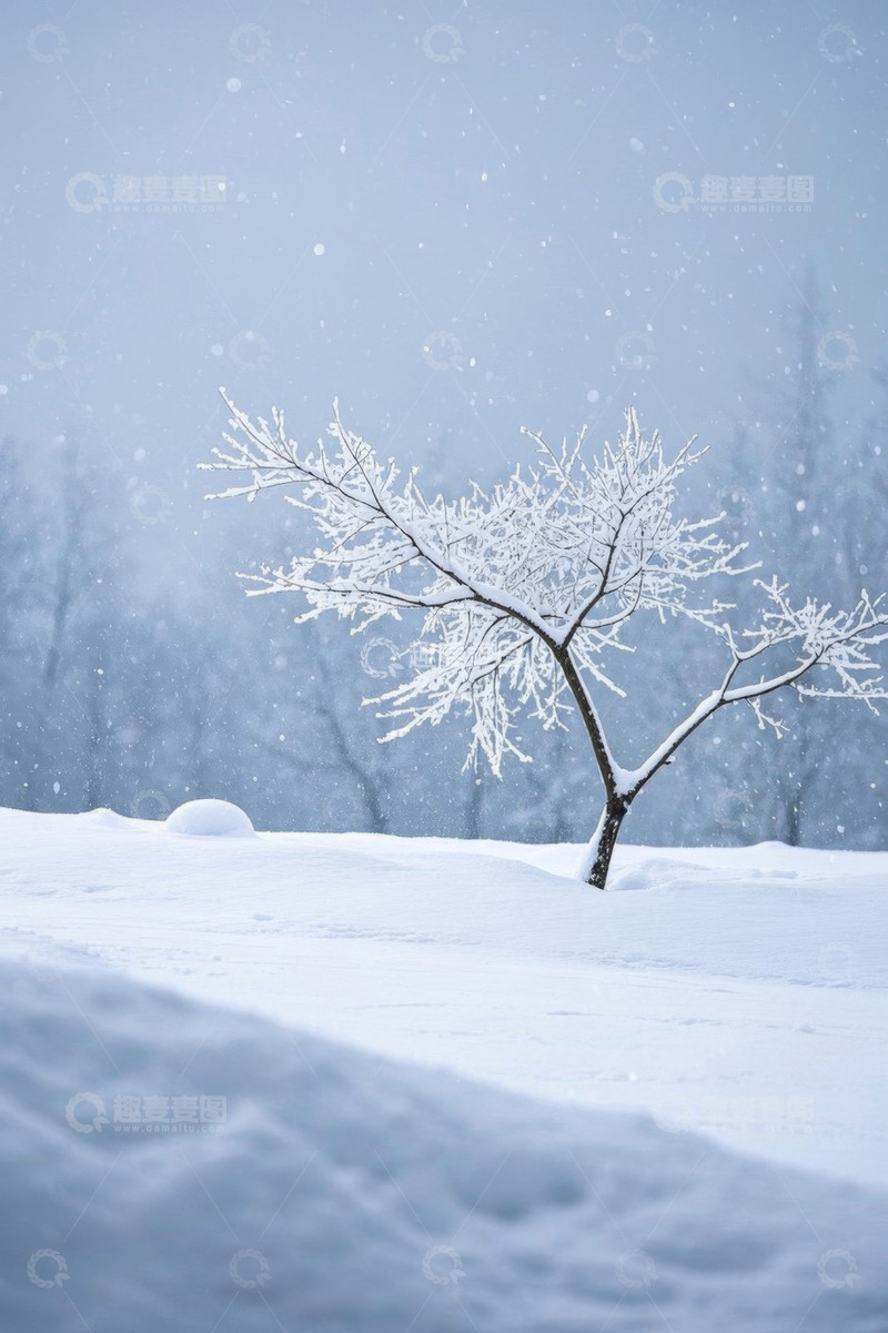 高清大图下载【趣麦麦图】雪中孤树雪景自然景观