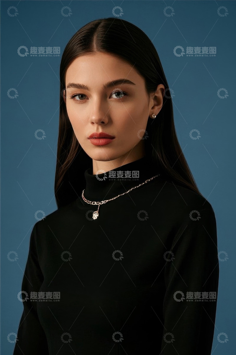 高清大图下载【趣麦麦图】黑衣女孩佩戴项链珠宝肖像