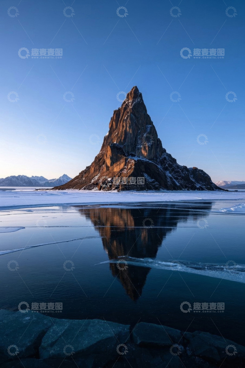 高清大图下载【趣麦麦图】冰雪覆盖山峰与湖面倒影景观