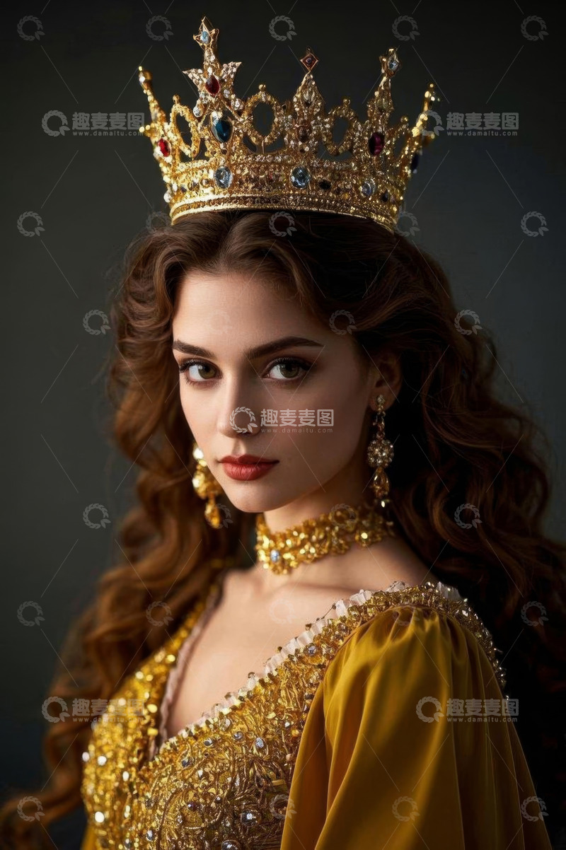 高清大图下载【趣麦麦图】戴皇冠的华丽女性肖像
