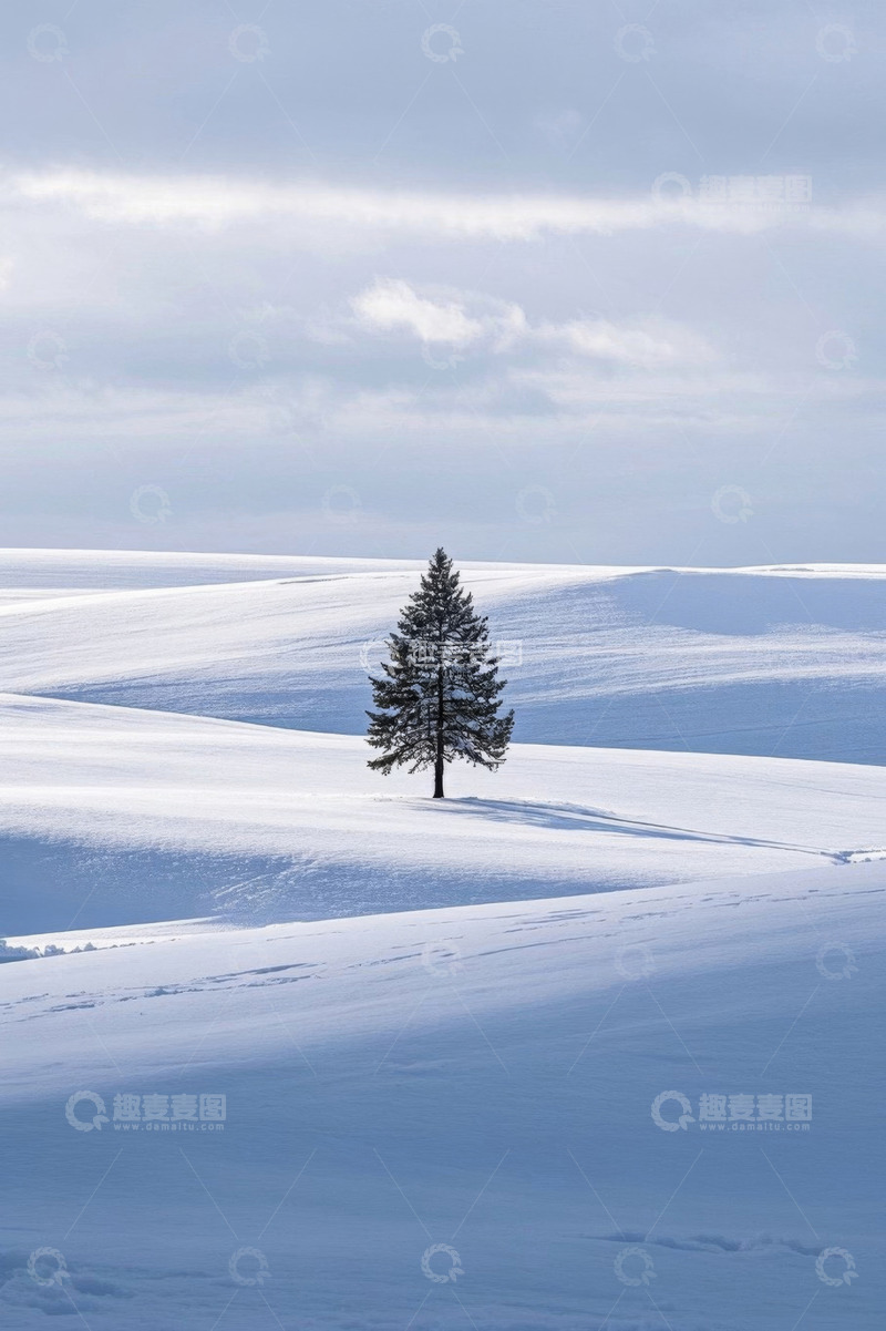 高清大图下载【趣麦麦图】雪地中孤独的树木景观