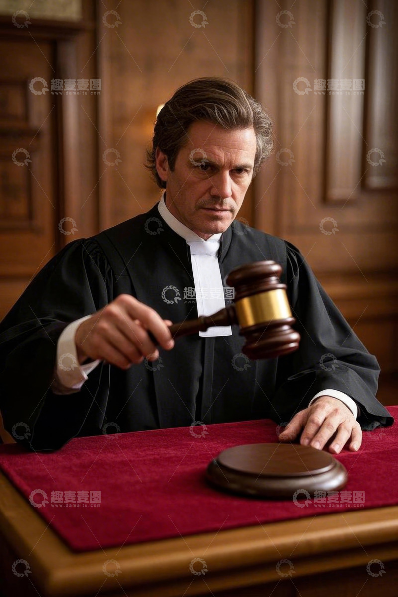 高清大图下载【趣麦麦图】法官在法庭持木槌场景