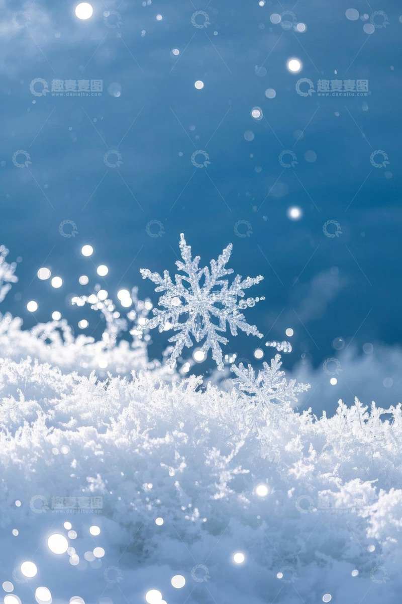 高清大图下载【趣麦麦图】微距特写雪花飘落冬日景象