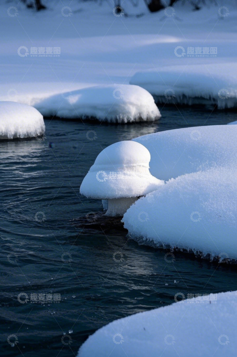 高清大图下载【趣麦麦图】河流上覆雪与浮冰景象