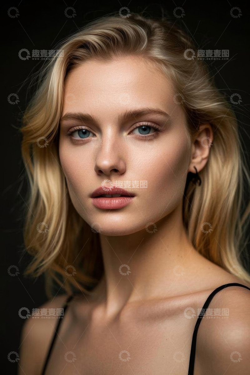 高清大图下载【趣麦麦图】金发美女面部特写人像素材