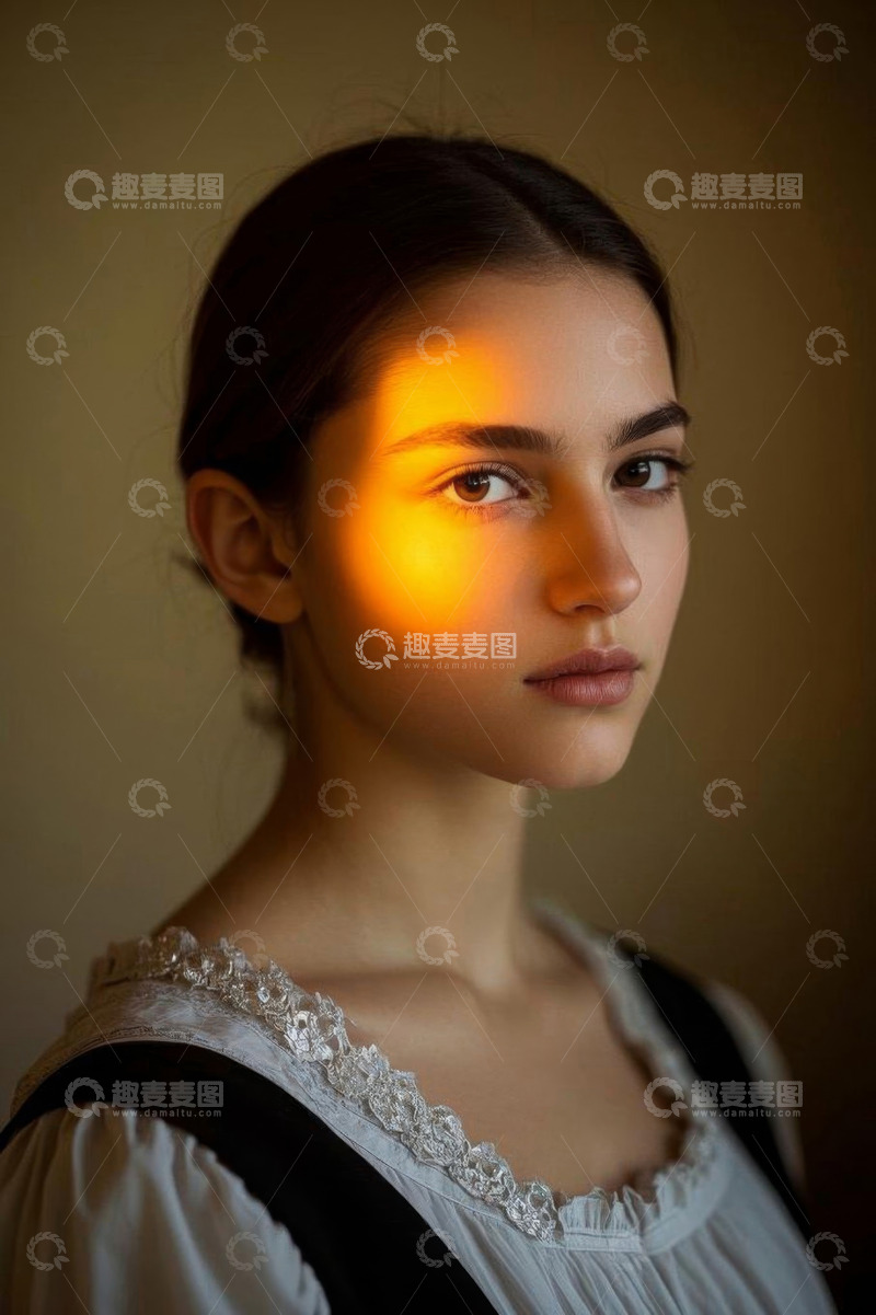 高清大图下载【趣麦麦图】年轻女子光影下的人物肖像