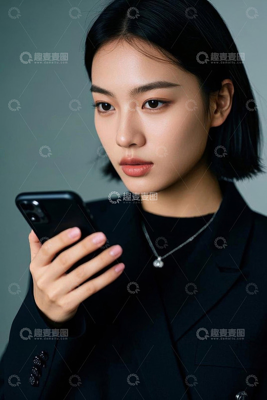职业女性手持手机特写