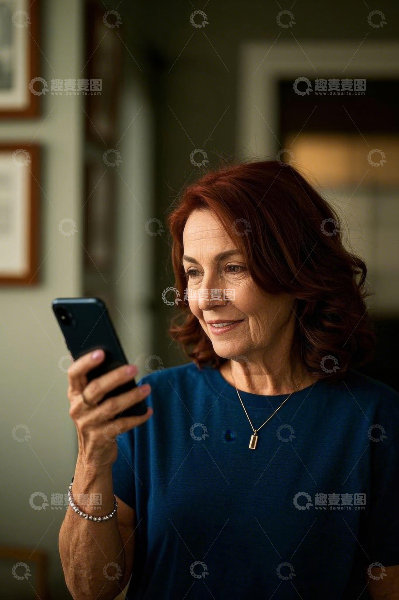 高清大图下载【趣麦麦图】成熟女性室内使用智能手机