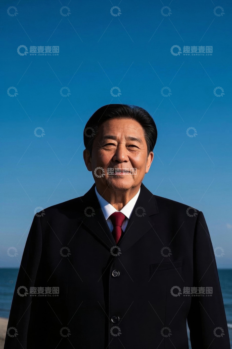 高清大图下载【趣麦麦图】海边身着正装的中老年男子