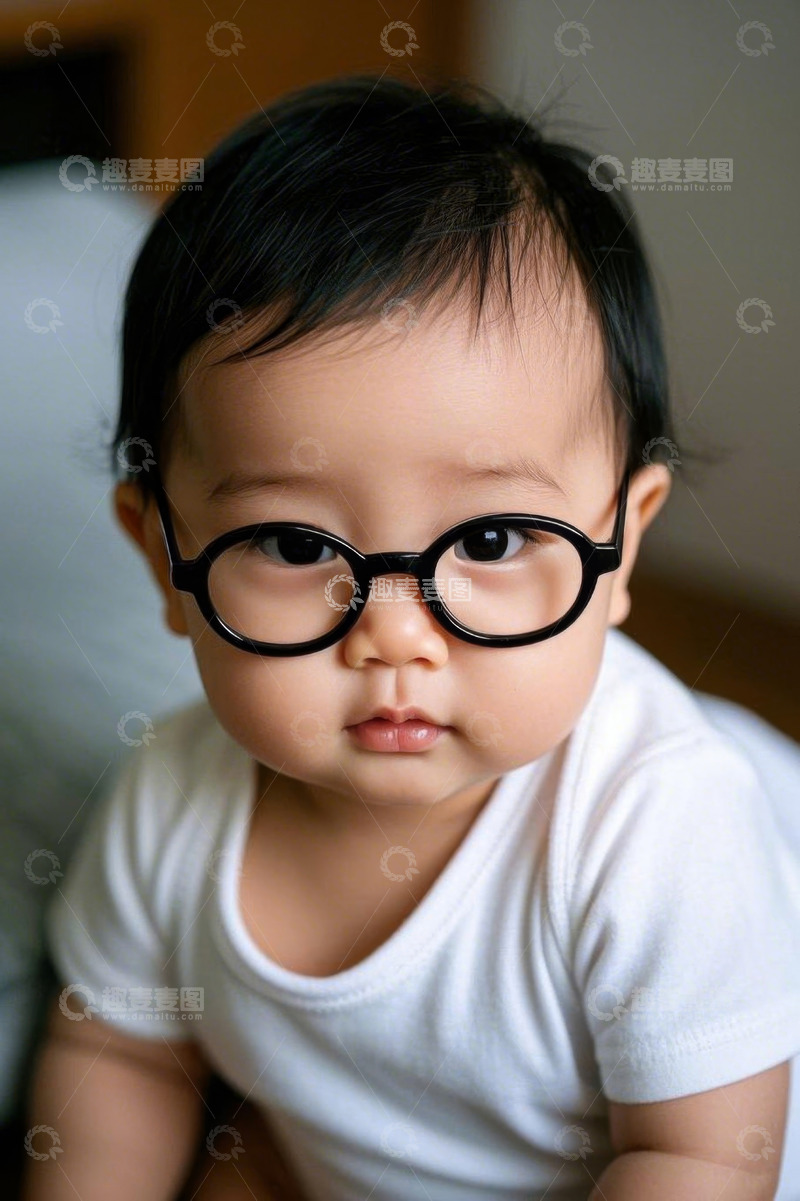 高清大图下载【趣麦麦图】戴眼镜的可爱婴儿近景