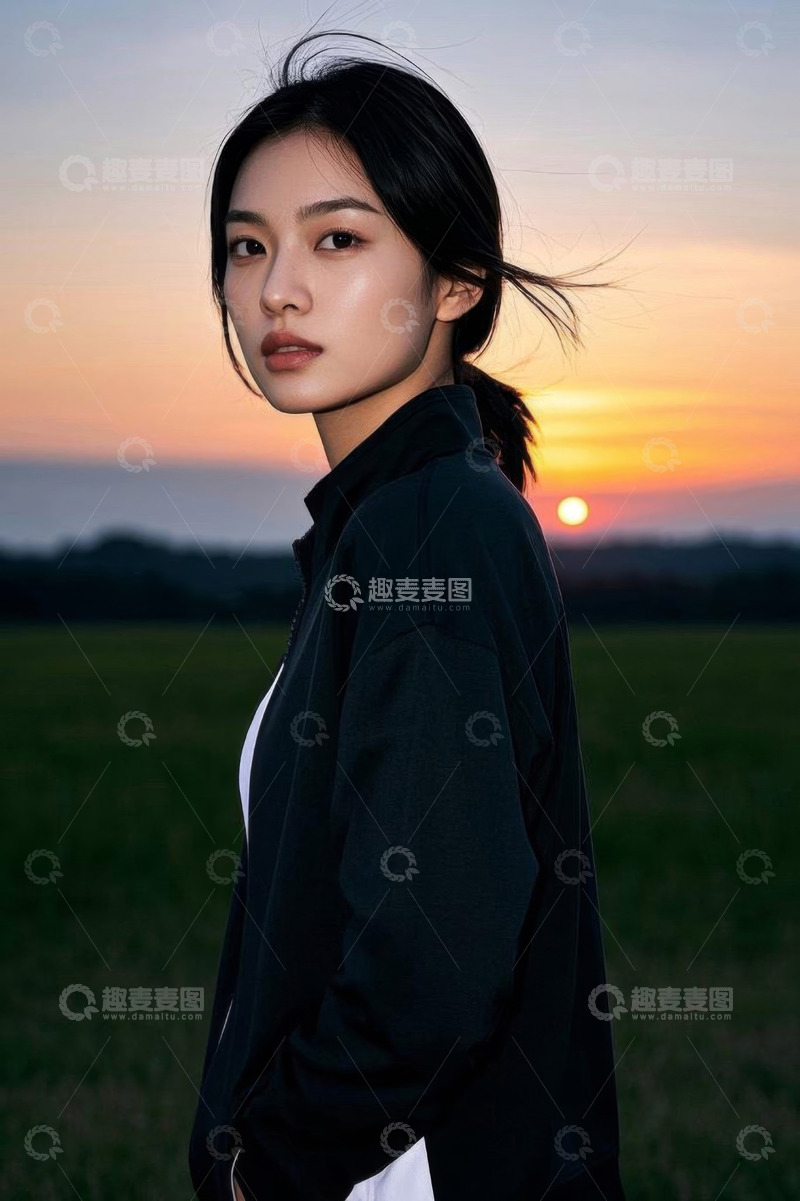 高清大图下载【趣麦麦图】户外夕阳下女子肖像