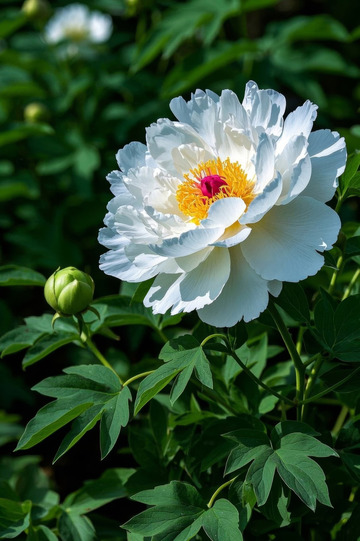 盛开的白色牡丹花特写