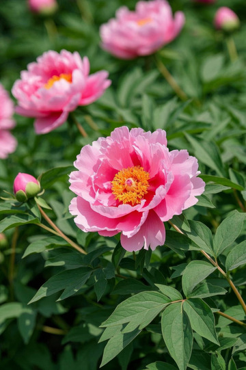 盛开的粉色牡丹花特写