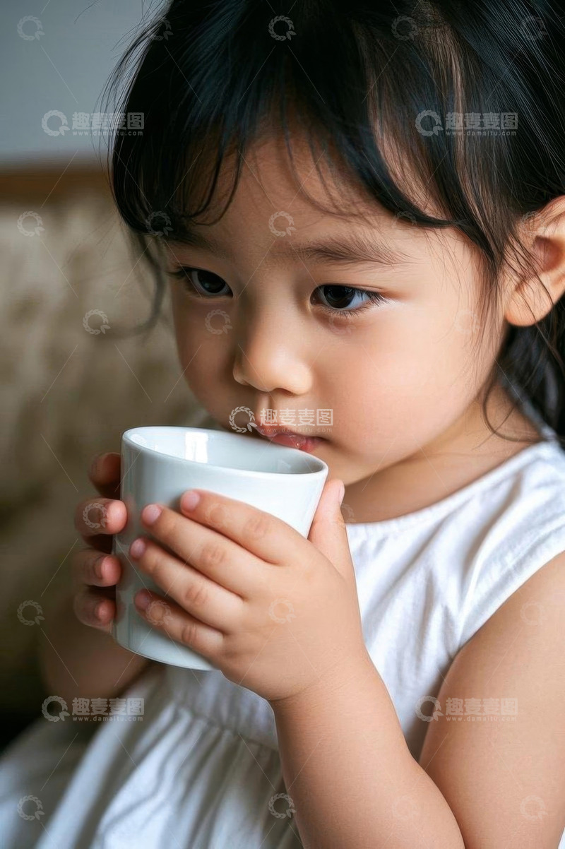 高清大图下载【趣麦麦图】小女孩手持杯子喝水特写