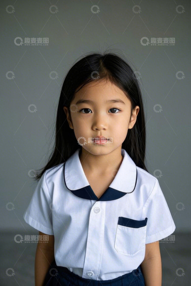 高清大图下载【趣麦麦图】穿校服的亚洲小女孩肖像