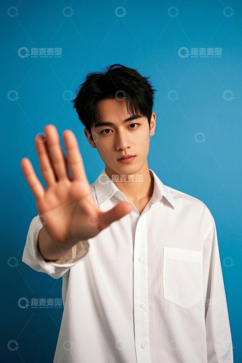 高清大图下载【趣麦麦图】穿白衬衫男子做停止手势