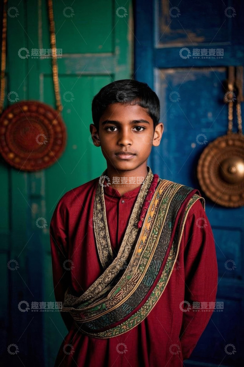 高清大图下载【趣麦麦图】身着传统服饰的印度少年