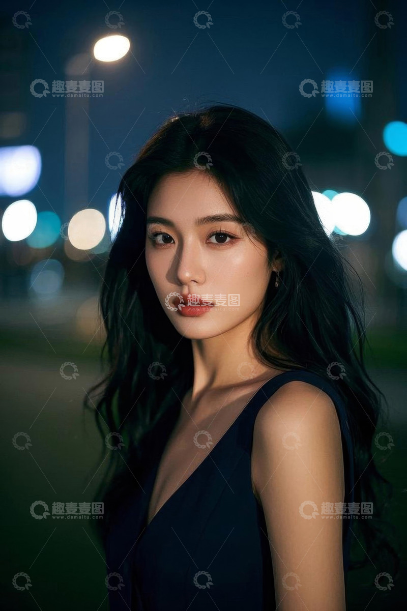 高清大图下载【趣麦麦图】夜晚户外女性人物肖像
