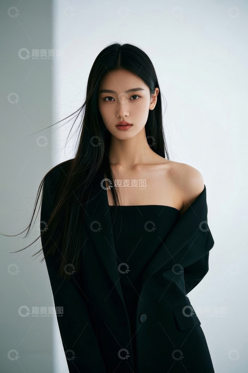 高清大图下载【趣麦麦图】黑衣女性时尚肖像特写