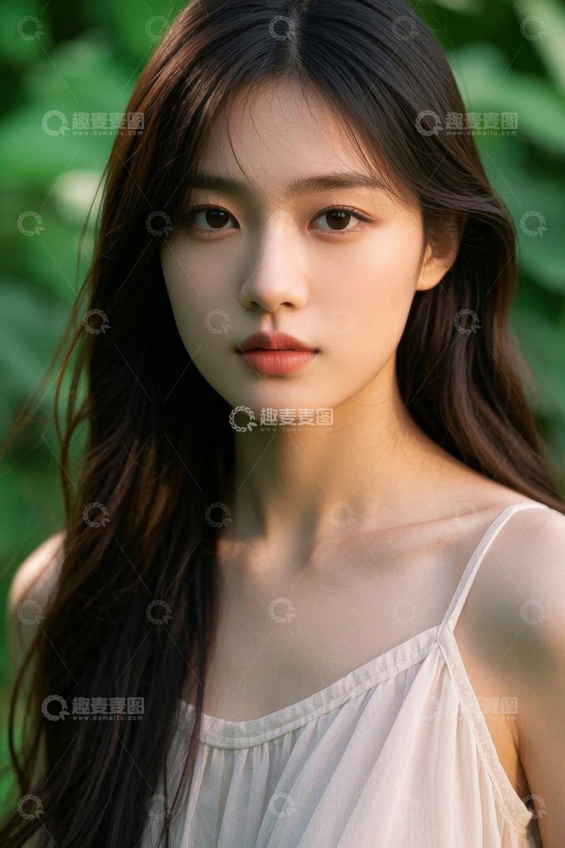 高清大图下载【趣麦麦图】长发亚洲美女户外半身像